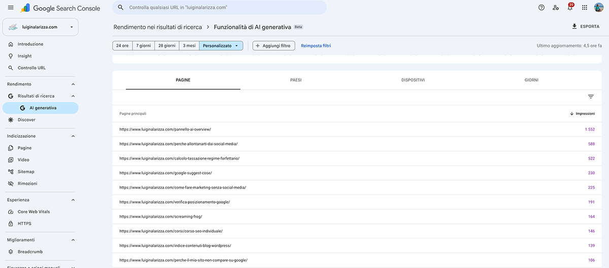 report ai generativa google search console luiginalarizza